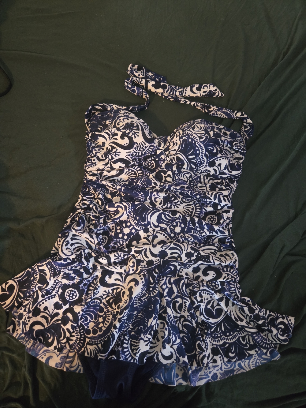 Chaps Navy and White Printed One-Piece Swimdress